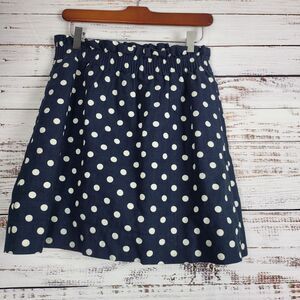 J Crew Mini Skirt 6 Womens Blue White Polka Dot Lined Pockets Pull On